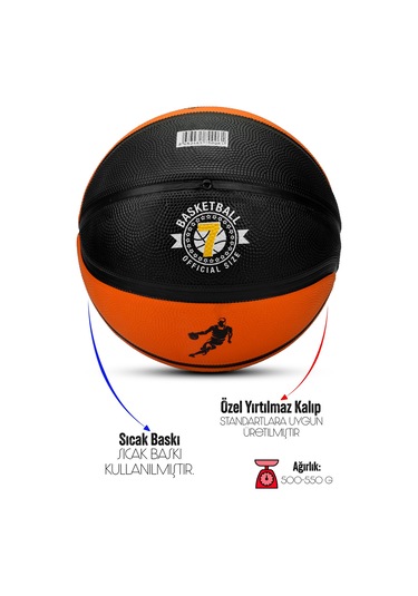Telvesse Strong Basketbol Topu Pompalı Full Kauçuk Dayanıklı Deep Channel Kabartma No:7 B12 Turuncu