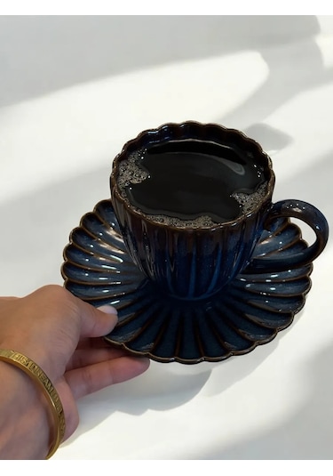 Aberu Shop Çay/kahve Takımı Fincan Ve Tabak Seti 260 Ml 460865595 Mavi Topaz