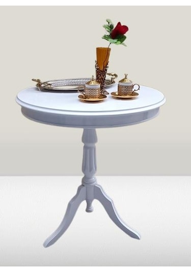 Fiskos Sehpa Eko 90502 Baba 3 Ayak 60cm Hareketli Mdf Tabla Parlak Beyaz El Yapım