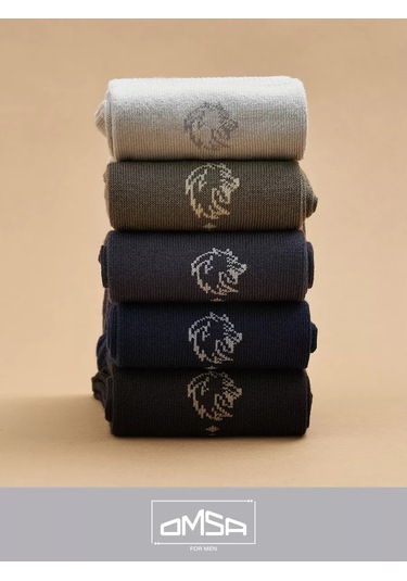 Omsa Pamuklu Desenli Yüksek Çoraplar 5 Çift Set 104594712 Koyu Gri