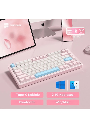 Furycube F75 Pro Alüminyum Mekanik Klavye - Rgb, Hotswap, Kablosuz, Mac/windows Uyumlu, Mavi