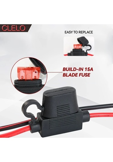 Honeybeeshop Clelo Araç Pili Bağlantı Adaptörü 16awg Uzatma Kablosu 06 Metre 2 Ayak Aşırı Akım Koruma Sigortaları 5a 10a 15a 20a Karavanlar Tekneler