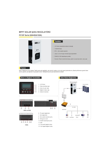 Mexxsun Pc18f 100 Amper Mppt 12/24/48v Şarj Kontrol Cihazı