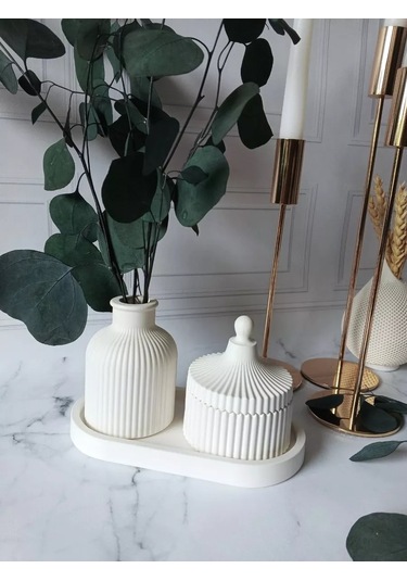 Cre Art Kuru Çiçek Vazosu Dekoratif Alçı Set Ev İçin 154612536 Beyaz