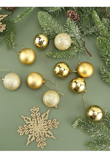 Parlak Mat Gold Renkli Cici Top 3 Cm 6'lı Yılbaşı Yeni Yıl Çam Ağ