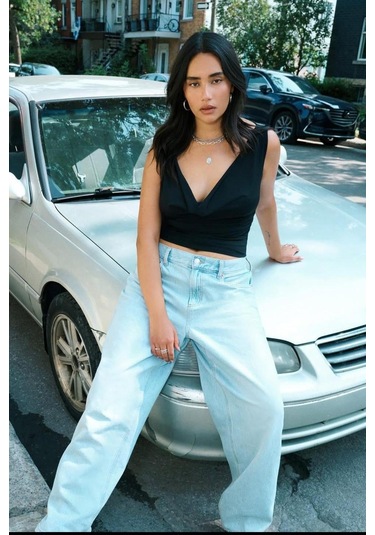 Madmext Siyah Degaje Yaka Kadın Body Mg2282