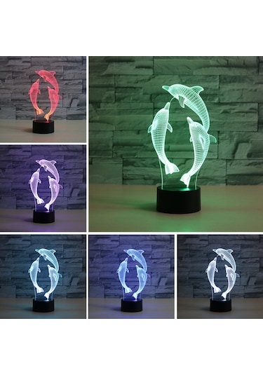 Sones Üç Yunus Şekli 3d Renkli Led Görüş Işığı Masa Lambası, 16 Renk Uzaktan Kumanda Versiyonu Çok Renkli