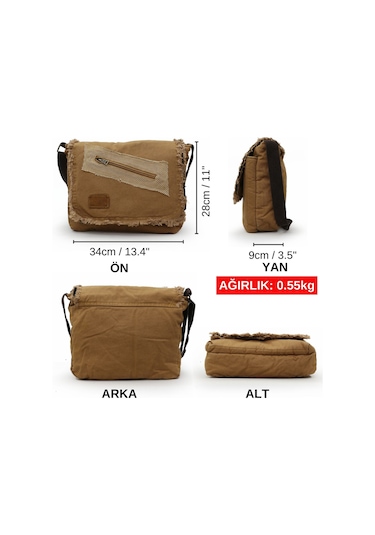 Old Cotton Cargo 7136 Camel 14 İnç Laptop Omuz Postacı Çantası Camel