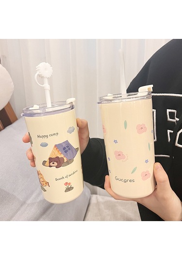 Yifomall 304 Ve 316 Çelik İçtenlikli, 6-12 Saat Isı/sıcaklık Saklama, İki Yollu Þef Ve Þipborulu, Outdoor Uygun, Þeffaf Tasarýmlý, Kolay Temizlenir Bej Termos Bardak Diğer