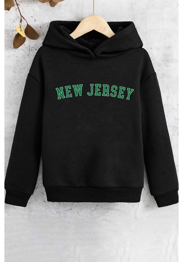 Çocuk New Jersey Baskılı Sweatshirt Siyah