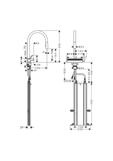 Hansgrohe Aquno Select M81 Spiralli Eviye Bataryası Sbox Krom Krom