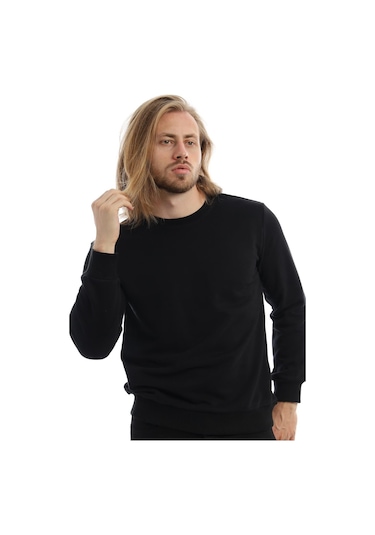 Erkek Bisiklet Yaka 3 İplik Sweat Siyah