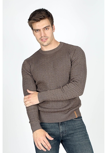 Smith Erkek O Yaka Triko Kazak Vizon-20034 Kahverengi