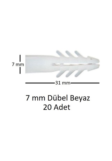 Dübel, 7 Mm Beyaz Dübel, 20 Adet