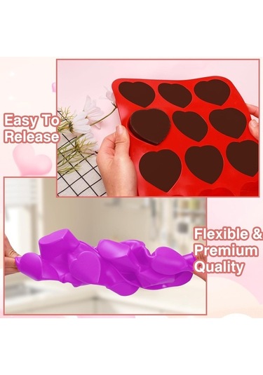 Besthome1 3'lü Kalp Şekilli Silikon Pişirme Kalıbı - Kolay Çıkarma, Fırın/buzdolabı Uyumlu Çok Renkli