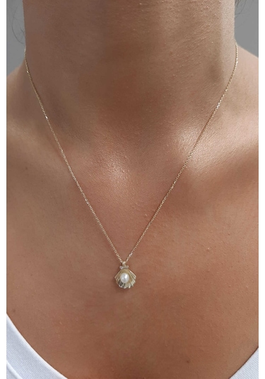 Fiyonk Kuyumculuk 14 Ayar Altın İstiridye İncili Kolye 001