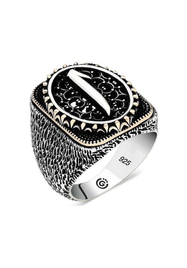 Gümüş Elif Oval Erkek Yüzük Gümüş