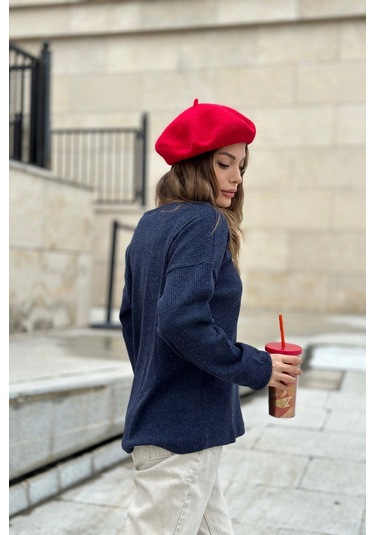 Kadın Laci Yumuşak Dokulu Düğmeli Triko Kazak, Uzun Kol, Regular Kesim, Standart Boy. Lacivert