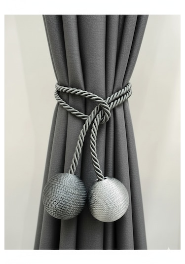 İki Toplu Yan Bağlama Fon Perde Toplama Aparatı Antrasit - Gri