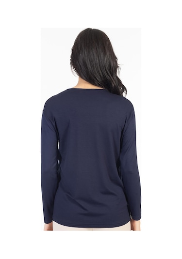 Yeni Sezon 2024 Sade Desen Yuvarlak Yaka Likralı Anne Penye Bluz 6484-lacivert Lacivert