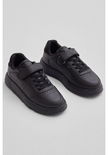 Faylon Hafif Taban Bağcıklı Çocuk Unisex Siyah Günlük Spor Ayakkabı Tbprf010 Siyah