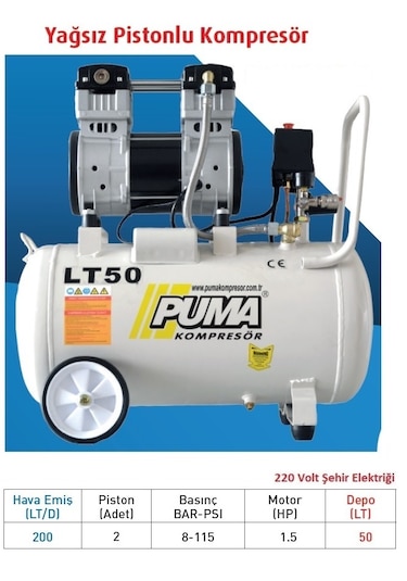 Puma PSLY50 1.5 M 50 L Yağsız Kompresör