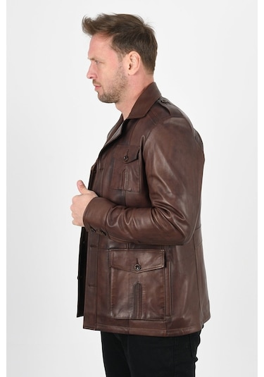 Alin Erkek Harrison Safari Wax Kahve Deri Ceket-Kahverengi