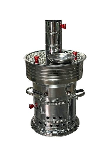 Odunlu Çift Musluklu Çelik Semaver 7 Lt -107