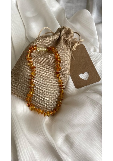 İlknur Doğal Taş Evi Kehribar Çocuk Kolye Sarı - Turuncu