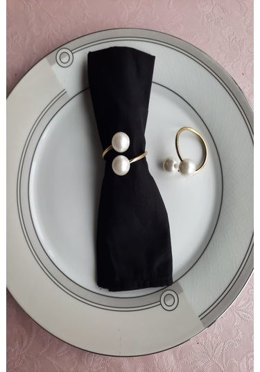 6 Adet Gold Metal Halkalı Krem Incili Peçete Yüzüğü