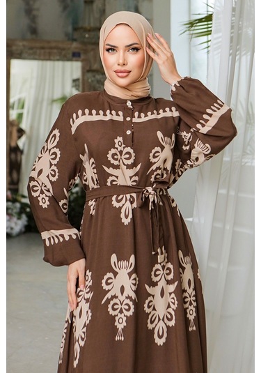 Edvil Dokuma Viskon Elbise 846 - Kahve