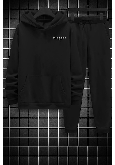 Unisex Destiny Baskılı Eşofman Takımı Siyah