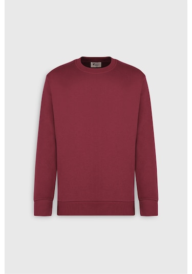 AC&Co / Altınyıldız Classics Erkek Bordo Standart Fit Normal Kesim İçi Polarlı Bisiklet Yaka Sweatshirt Bordo