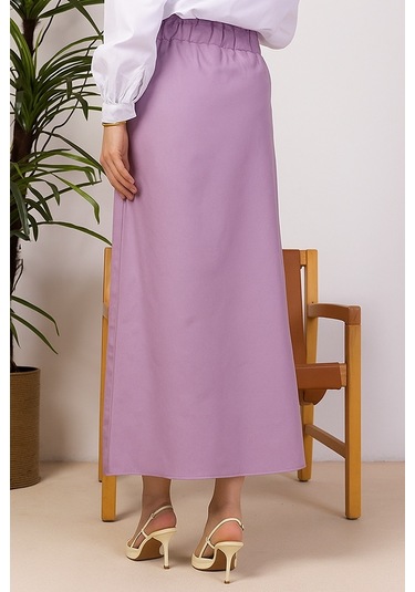 Bestenur Benja Beli Lastikli Gabardin Etek 1405 - Lila Lila