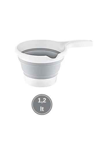 Katlanır Bebek Banyo Maşrapası, Saplı Akordiyon Oluklu Çok Amaçlı Maşrapa 1,2 Litre Gri