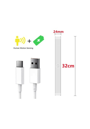 Sıcak Beyaz Usb Şarj Edilebilir Lamba Led Gece Lambası Hareket Sensörlü Led Işık Mutfak Dolap Dolap Aydınlatması 22cm/32cm/52cm Alüminyum Led'ler 32cm Sıcak Beyaz