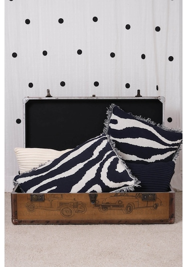 Peraluna Zebra Pıllow %100 Organik Pamuk Triko Yastık Kılıfı 60x40 Cm Lacivert - Lacivert