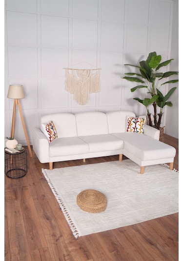 Bohem's Köşe Krem Çift Taraflı Kullanılabilir Köşe Takımı Berjer Dahildir Krem