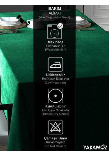 Zümrüt Yeşili Kadife Dokulu Masa Örtüsü Dertsiz Velvet Touch Serisi Zümrüt Yeşil