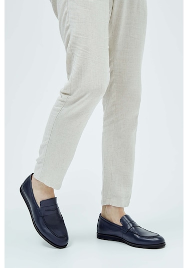 Tamer Tanca Erkek Hakiki Deri Lacivert Loafer Ayakkabı 537 3179 Erk Ayk Y23 Lacı Nappa Lacivert