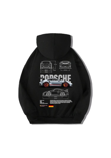 Brz Kids Unisex Çocuk Porsche 911 Gt3 Rs Hoodie Siyah