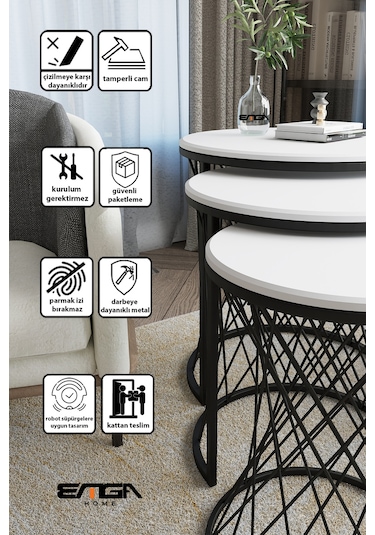 Emga Home Zenith Zigon Sehpa - Beyaz Beyaz