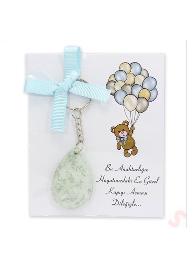 Epoksi Yıldızlı Kartlıklı Anahtarlık - Gümüş