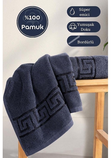 Pamuk Tekli Jakarlı Yumuşak Havlu Grek - 70 X 140 Lacivert