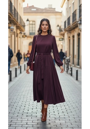 Misswhence 39842 Cupro Elbise Bordo
