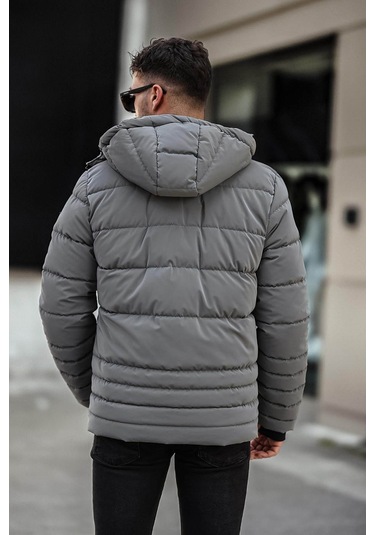 Delpino Dar Kesim Kapüşonlu Şişme Karbon Antrasit Erkek Mont 2205 Antrasit