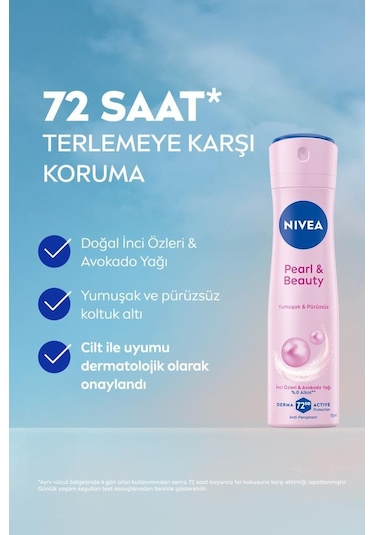 NIVEA Kadın Sprey Deodorant Pearl & Beauty 150 ML, 72 Saat Anti-perspirant Koruma, Pürüzsüz Koltuk Altı