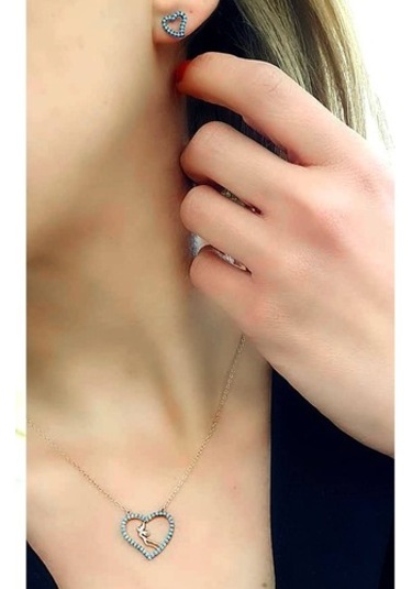 Turkuaz Taşlı Su Perisi Detaylı Aşk Kombini-Standart