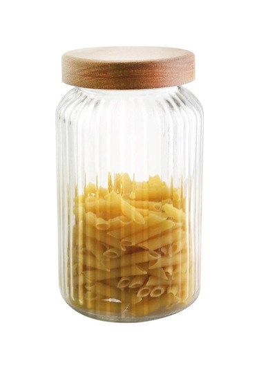 Morponi Bambu Kapaklı Cam Çizgili Erzak Kavanozu 2900 Ml Şeffaf