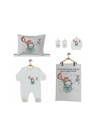 Pia Baby Gl 2014 İsme Özel Küçük Prens Beşli Tulum Set Krem